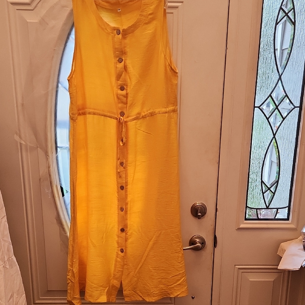 Yellow Sleeveless Button-Down Dress